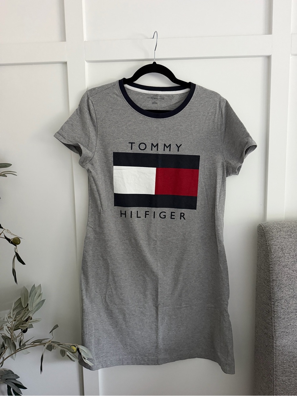 Tommy Hilfiger Grey Logo Mini Dress with Red & White Flag